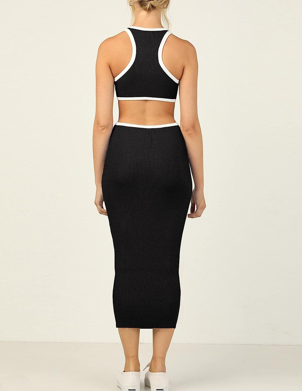 KMOLY Women's Sexy Sleeveless Cut Out Dress Crewneck Bodycon Hollow Backless Knitted Evening Cocktail Party Midi Dresses - Image 3